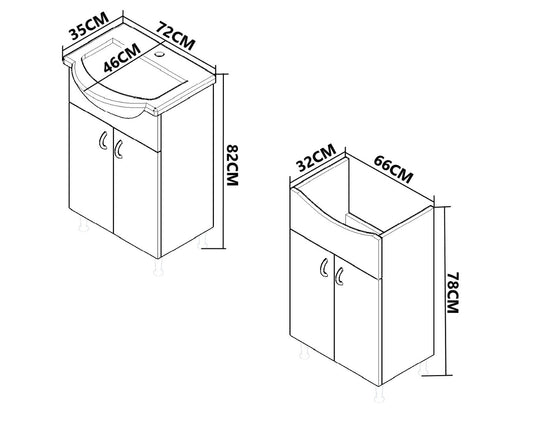 Set Mobilier Baie eco cu lavoar și Oglindă, Seria 005, 70cm, Alb