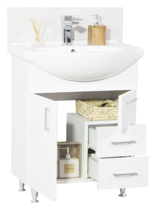 Mobilier baie Kit eco și lavoar, Seria 005, Sertare, 65cm, Alb