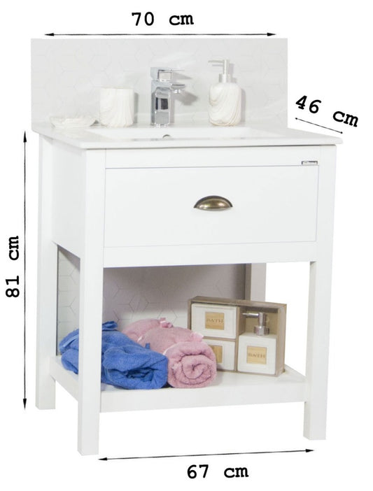 Mobilier Baie MDF și lavoar, Seria 020, 70cm, Alb