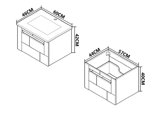 Mobilier Baie și lavoar, Seria 032, Sertare, 60cm, Alb/Sonoma