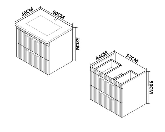 Mobilier Baie MDF și lavoar, Seria 033, Suspendat, Sertare, 60cm, Alb rustic