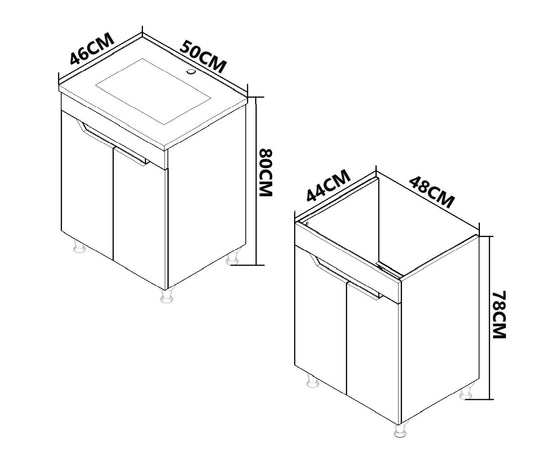 Mobilier Baie MDF Kit și lavoar, Seria 056, 50cm, Alb/Antracit