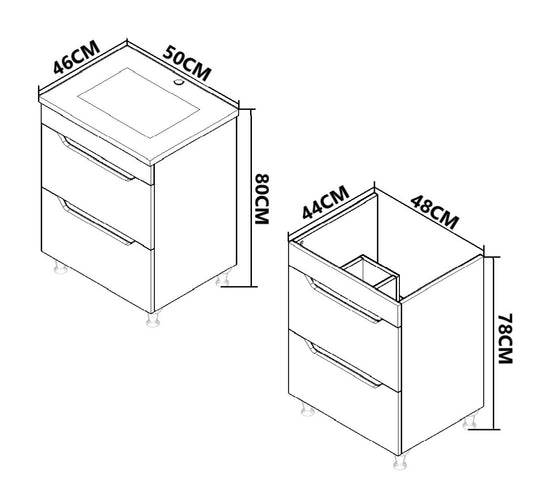 Mobilier Baie MDF Kit și lavoar, Seria 056, Sertare, 50cm, Alb/Antracit
