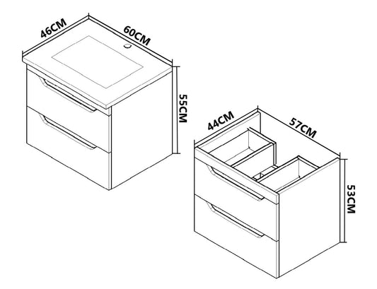 Mobilier Baie MDF Kit și lavoar, Seria 056, Suspendat, Sertare, 60cm, Alb/Antracit