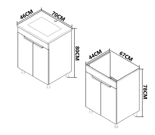 Mobilier Baie MDF Kit și lavoar, Seria 056, 70cm, Alb/Antracit