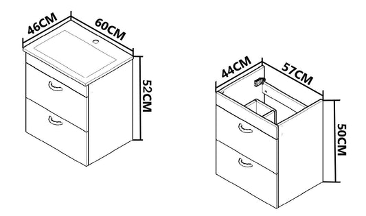 Mobilier Baie MDF kit și lavoar, Seria 066, Suspendat, Sertare, 60cm, Alb