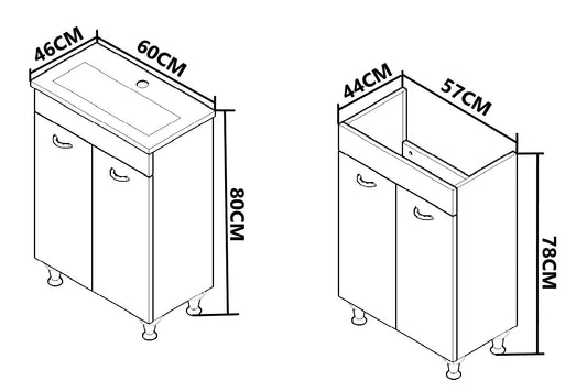 Mobilier Baie MDF și lavoar, Seria 054, 60cm, Taupe
