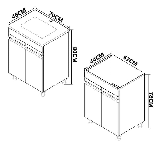Mobilier Baie MDF și lavoar, Seria 086, 70cm, Alb
