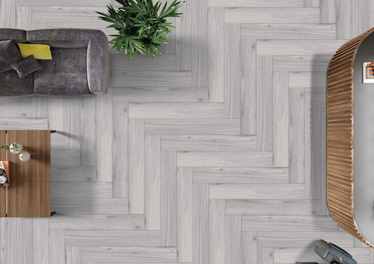 Gresie portelanata stil parchet Brick Wood Grey 20x120 cm