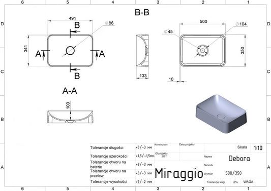 Lavoar DEBORA Alb Lucios