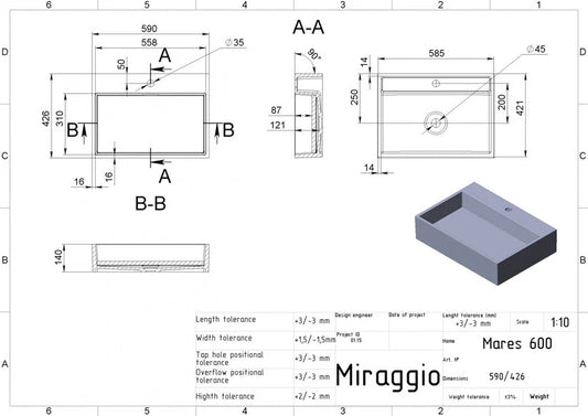 Lavoar MARES 600 Alb Lucios