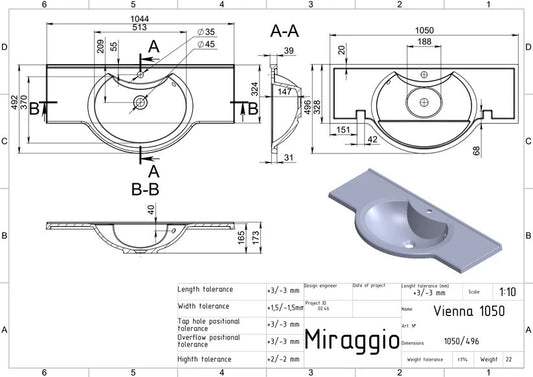 Lavoar pe blat Vienna 1050, Miraggio alb mat