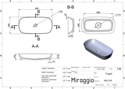 Lavoar pe blat Tripoli, Miraggio alb mat