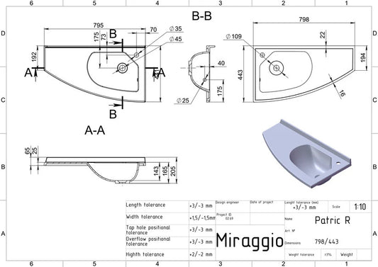 Lavoar pe blat Patric R, Miraggio alb lucios