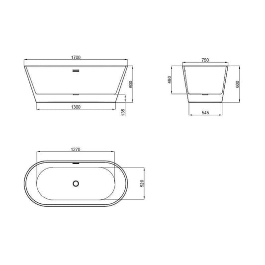 Cada freestanding, ovala, acril BT2802-170cm