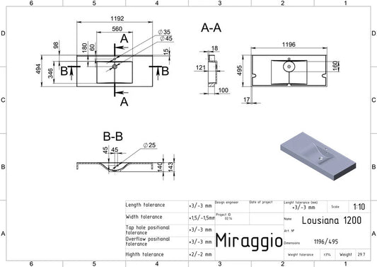 Lavoar pe blat Louisana 1200, Miraggio alb mat