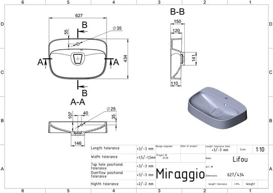 Lavoar pe blat Lifou, Miraggio alb mat