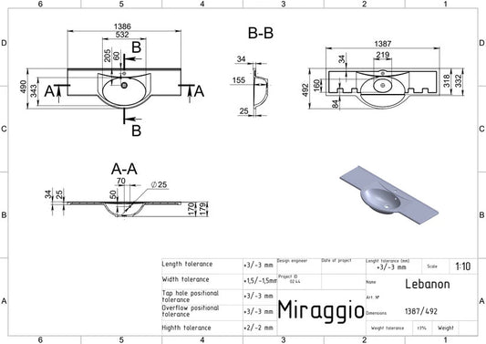 Lavoar pe blat Lebanon, Miraggio alb mat