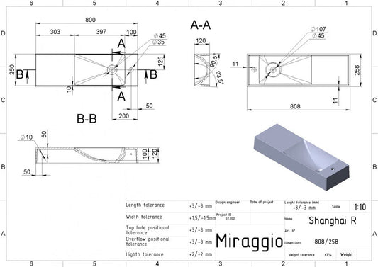 Lavoar Shanghai dreapta suspendat alb mat