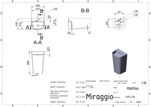 Lavoar Halifax pe pardoseala alb lucios