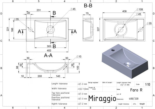 Lavoar Faro dreapta suspendat alb lucios