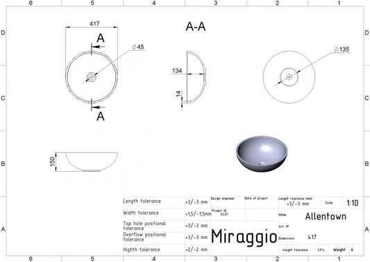 Lavoar Allentown pentru blat alb mat
