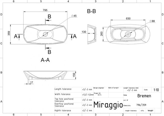 Lavoar Bremen pentru blat alb lucios