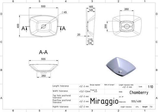 Lavoar Chambery pentru blat alb lucios