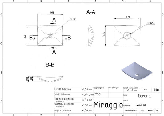 Lavoar Corona pentru blat alb mat