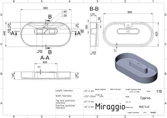 Lavoar Cyprus pentru blat alb mat