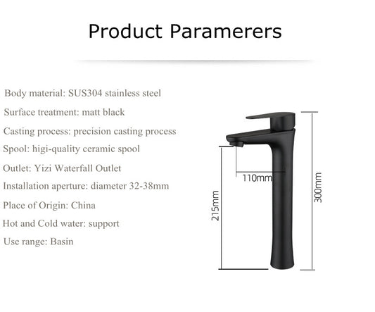 Baterie de lavoar inalta monocomanda negru mat MP005-3BMT