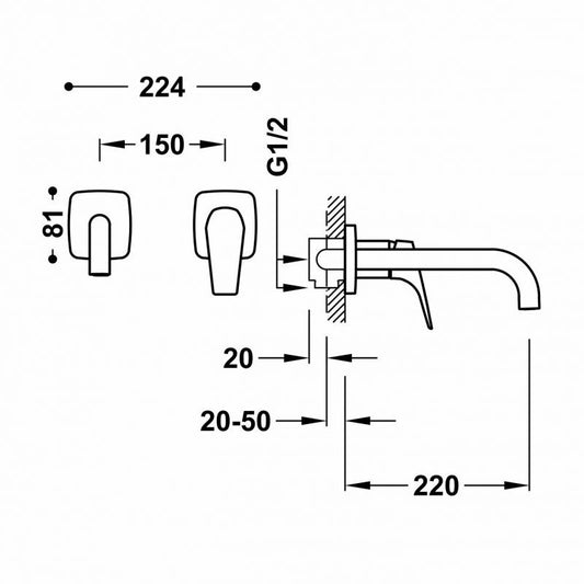 Baterie de lavoar incastrata Canigo-TRES monocomanda