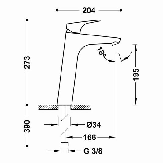 Baterie de lavoar inalta Canigo TRES monocomanda