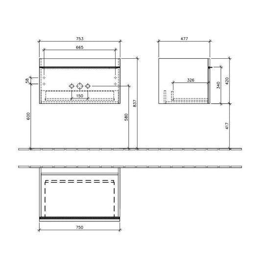 Mobilier Villeroy & Boch, Venticello, 75 cm, gri lucios