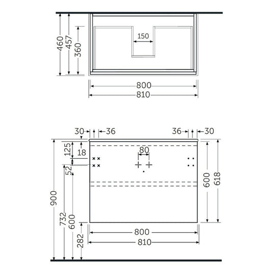 Mobilier suspendat, Rak, Joy, pentru lavoar incastrabil, 80 cm, stejar