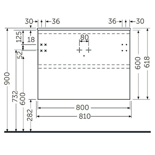 Mobilier suspendat, Rak, Joy, pentru lavoar incastrabil, 80 cm, gri