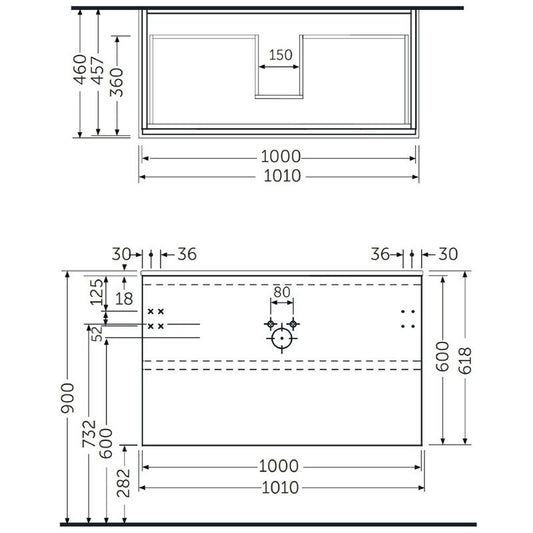 Mobilier suspendat, Rak, Joy, pentru lavoar incastrabil, 100 cm, stejar