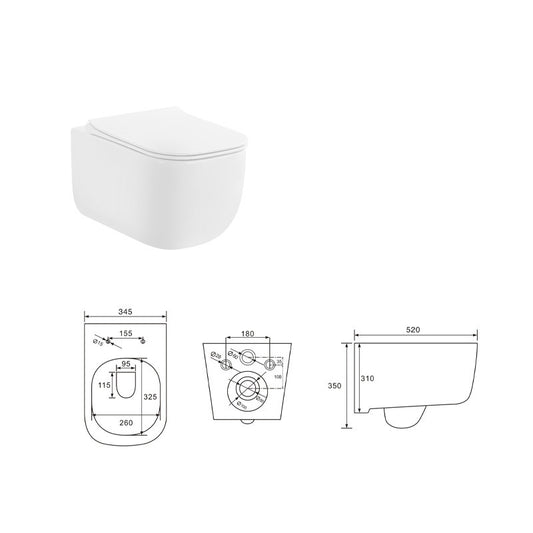 Vas wc suspendat Fluminia, Orion, rimless, cu fixare ascunsă, capac soft close, quick release alb,