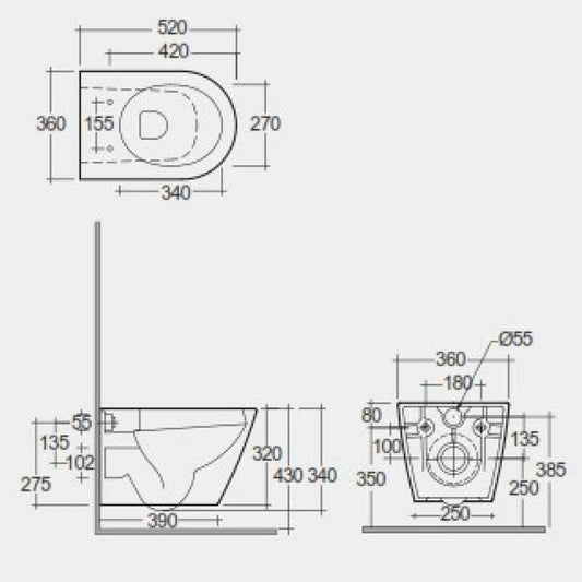 Vas WC suspendat, RAK, Feeling, rimless, cappuccino mat