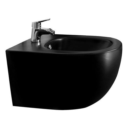 Set vas WC suspendat, Fluminia, Minerva, cu capac quick release si soft close, negru