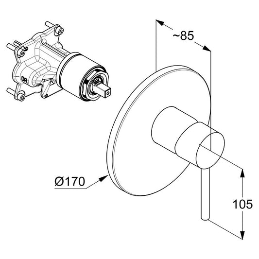 Baterie incastrata dus Kludi, Bozz, crom