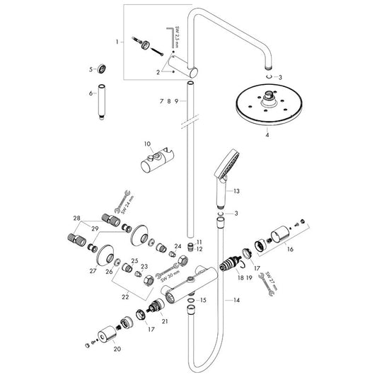 Set de dus Hansgrohe, Vernis Blend 200, cu baterie termostatata, negru mat