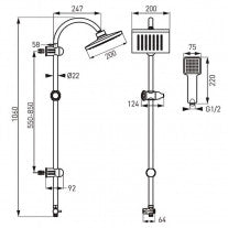 Set coloana de dus, Ferro, Squerto Black, cu para si palarie, patrata, negru mat
