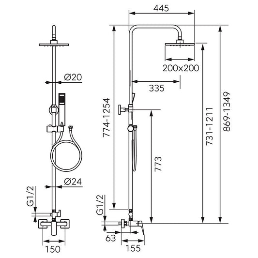 Set de dus, Ferro, Vitto Verdeline, cu baterie, negru mat