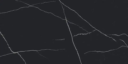 Gresie portelanata rectificata Negro Markina 60x120 cm, interior-exterior, imitatie marmura, neagra, gri, finisaj mat