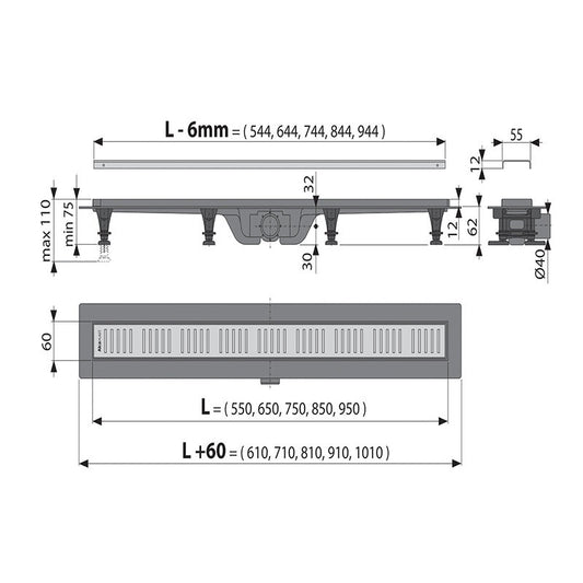 Rigola pentru dus Alcaplast, Simple, 650mm