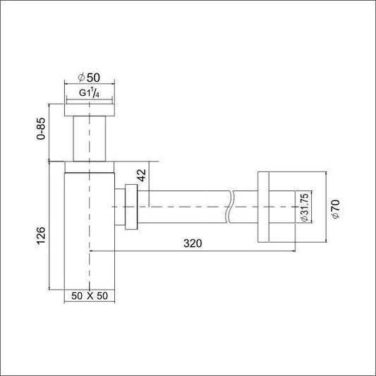 Sifon de scurgere pentru lavoar, pătrat – crom