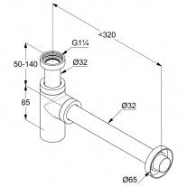 Sifon lavoar, Kludi, Design, G 1 1/4 x 32 mm, negru mat