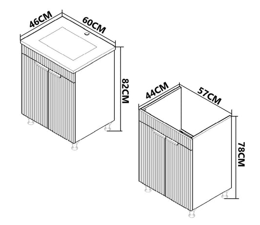 Mobilier Baie MDF și lavoar, Seria 733, 60cm, Alb rustic