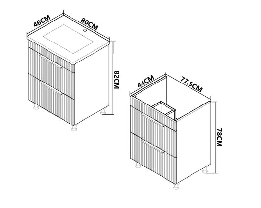 Mobilier Baie MDF și lavoar, Seria 733, Sertare, 80cm, Antracit